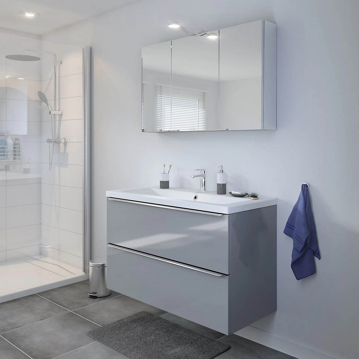 Bathroom Vanity Basin Sink White Rectangular Ceramic Countertop Waste W100.4cm - Image 2