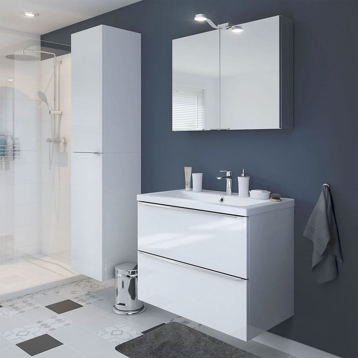 GoodHome Imandra Gloss White Wall-mounted Bathroom Vanity unit (H) 600mm (W) 800mm - Image 4