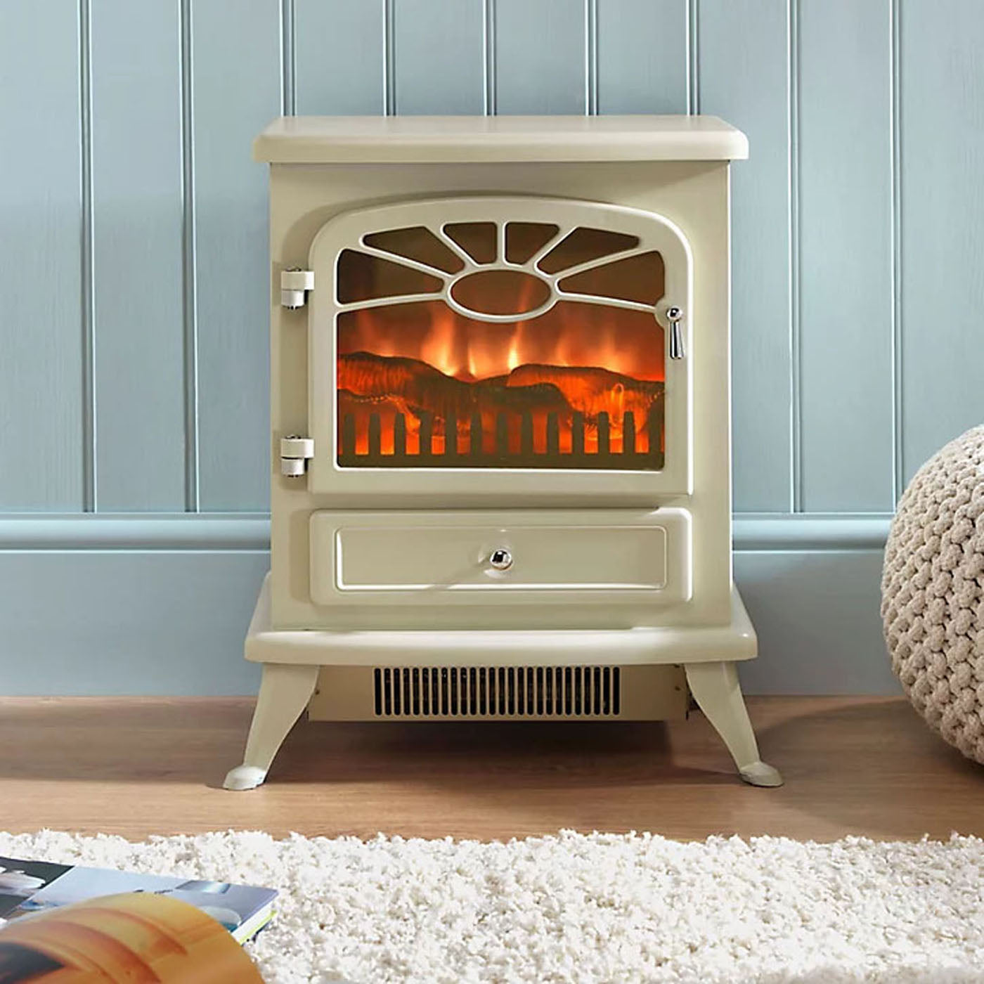 Electric Stove Fire Heater Log Effect Matt Cream Traditional Design 1.8KW - Image 5