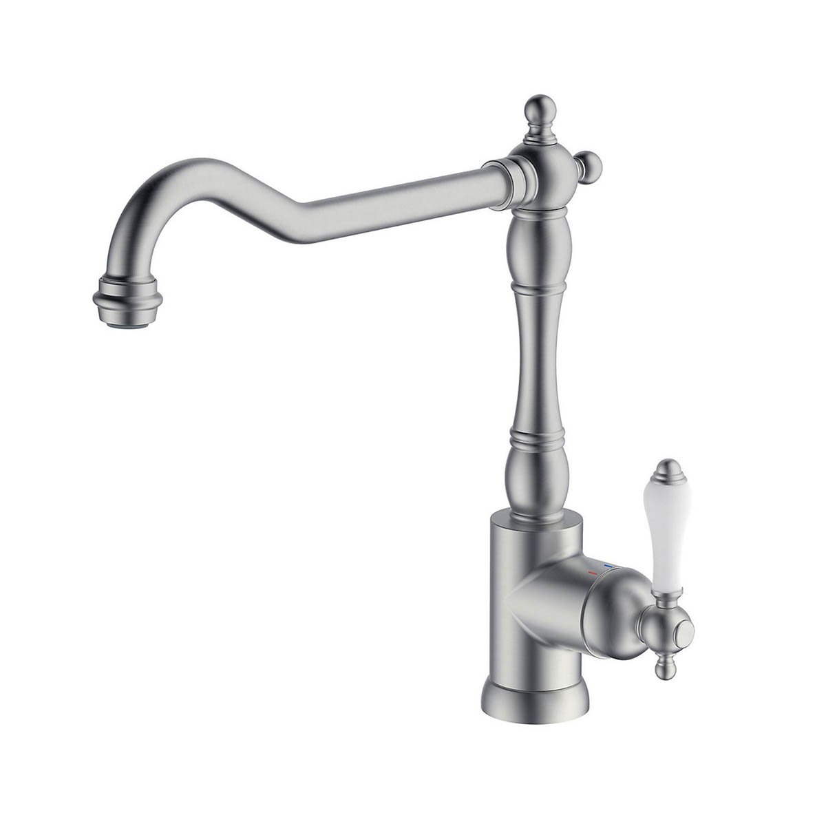 Kitchen Mixer Tap Faucet Side Lever Nickel Effect Swivel Spout Antique - Image 2