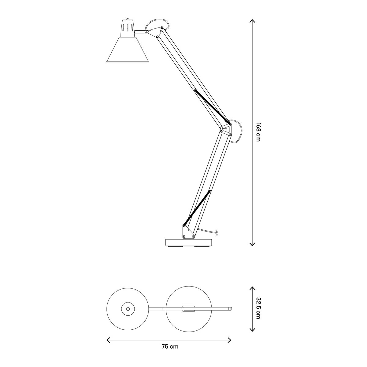 Floor Lamp Matt Black Retro Articulated Arm Tilting Head Livingroom (H)168cm - Image 3