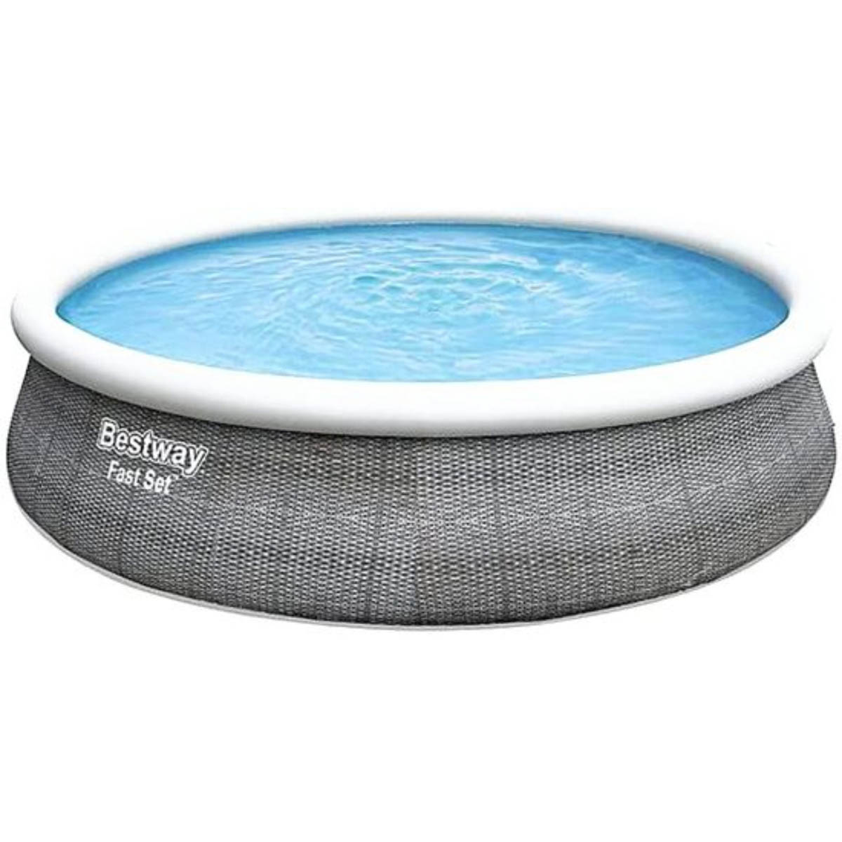 Bestway Inflatable Pool Fast Set 15' x 42" Above Ground Round Grey Rattan Effect - Image 1