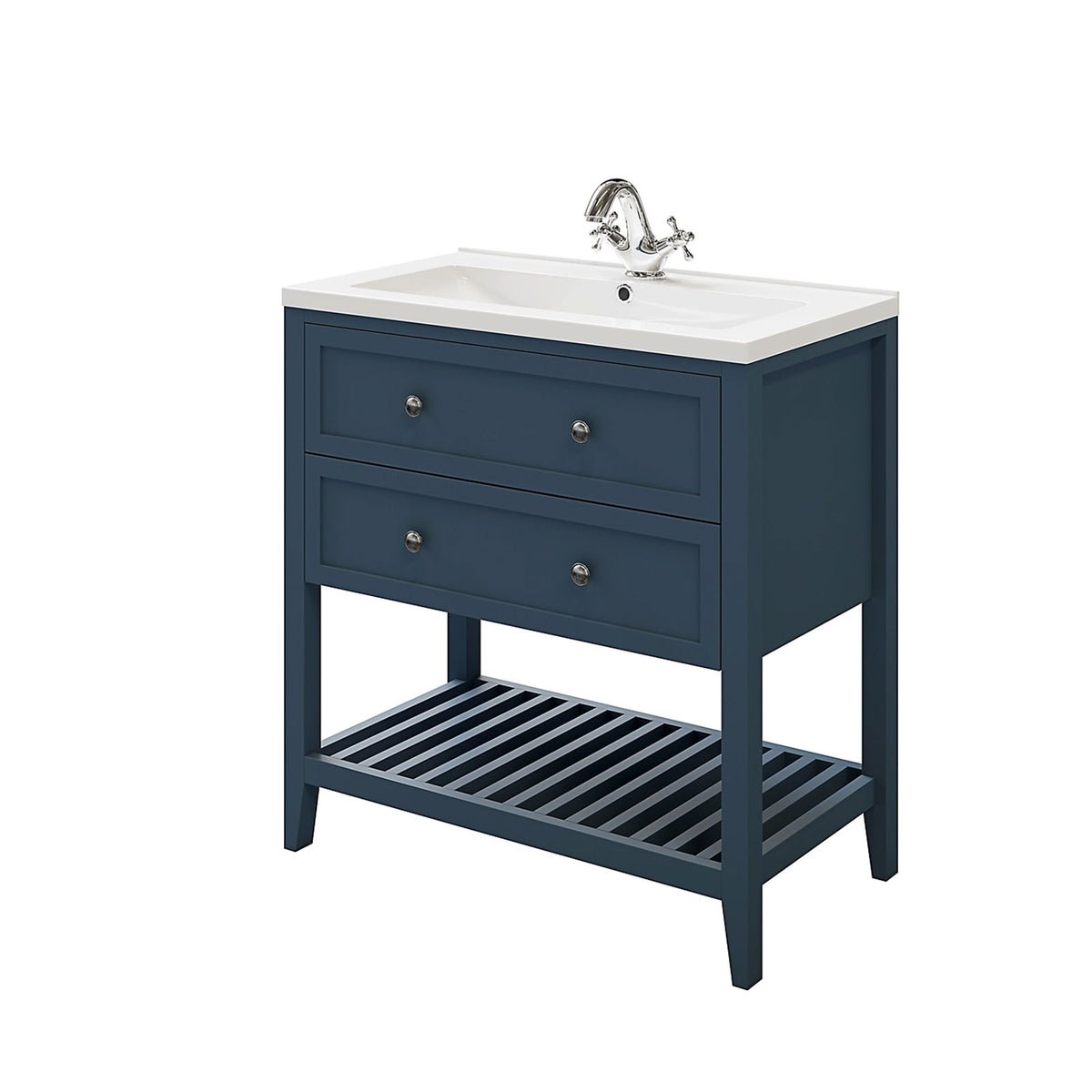 GoodHome Bathroom Vanity Unit Perma Blue Freestanding 800mm Satin - Image 7
