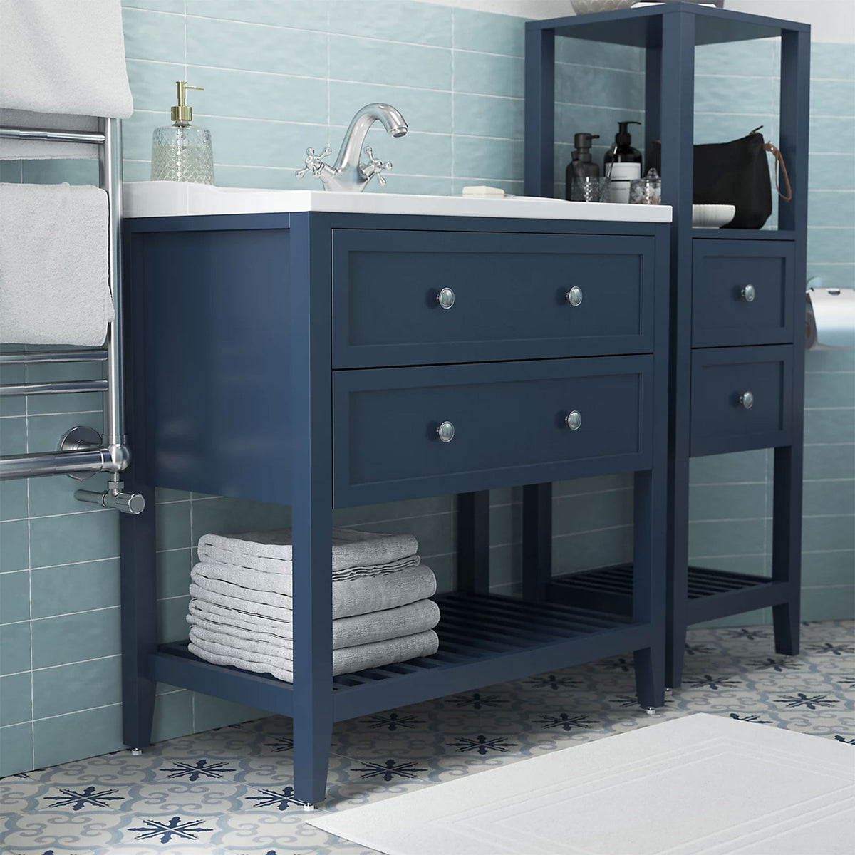 GoodHome Bathroom Vanity Unit Perma Freestanding Satin Blue 800mm - Image 9