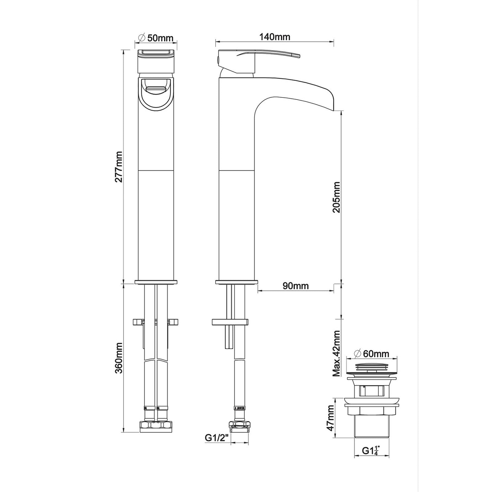 Bathroom Basin Tap Mono Mixer Chrome Single Lever Tall Waterfall Waste Faucet - Image 3