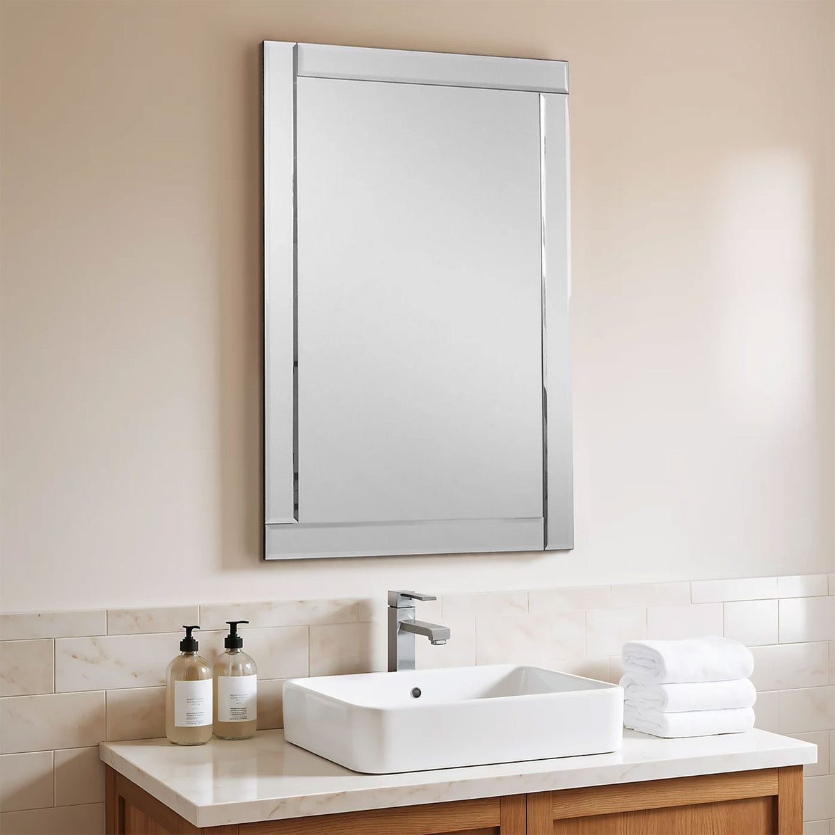 Aripa Frameless Wall Mirror Art Deco Clear Rectangular Living Bedroom 76x50cm - Image 1