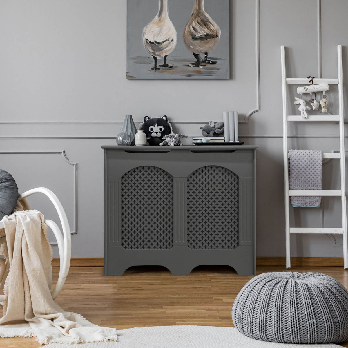Cambridge Radiator Cover Grey Wooden Small Traditional (H)800 (W)1017 (D)180mm - Image 3