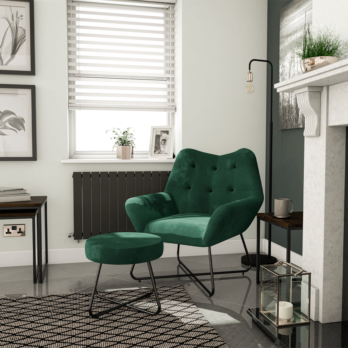 Turio Chair With Armrest Forest Green Velvet Effect 750x865x800mm - Image 6