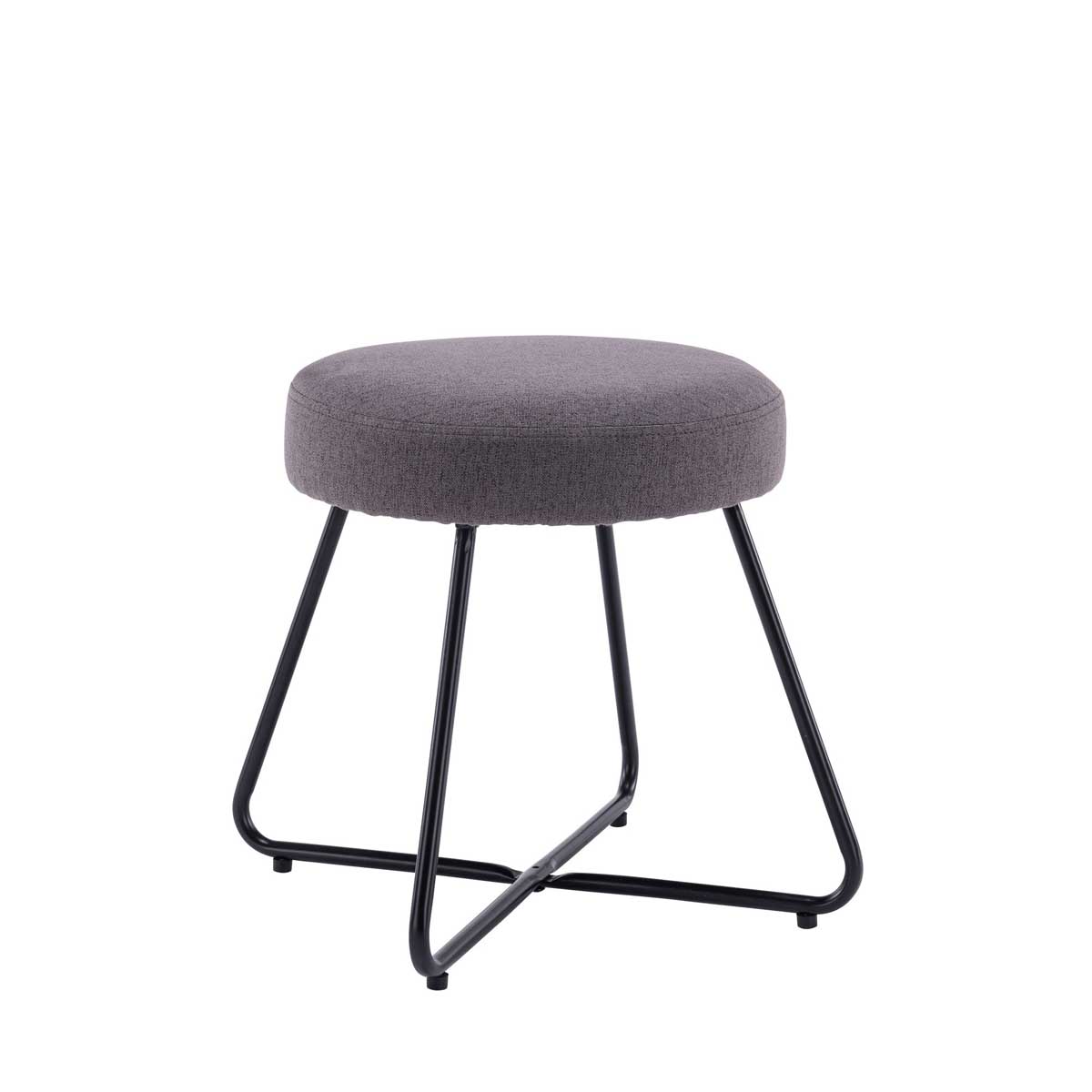 Padded Stool Chair Dressing Table Padded Grey Round Linen Soft Foam Seat - Image 1