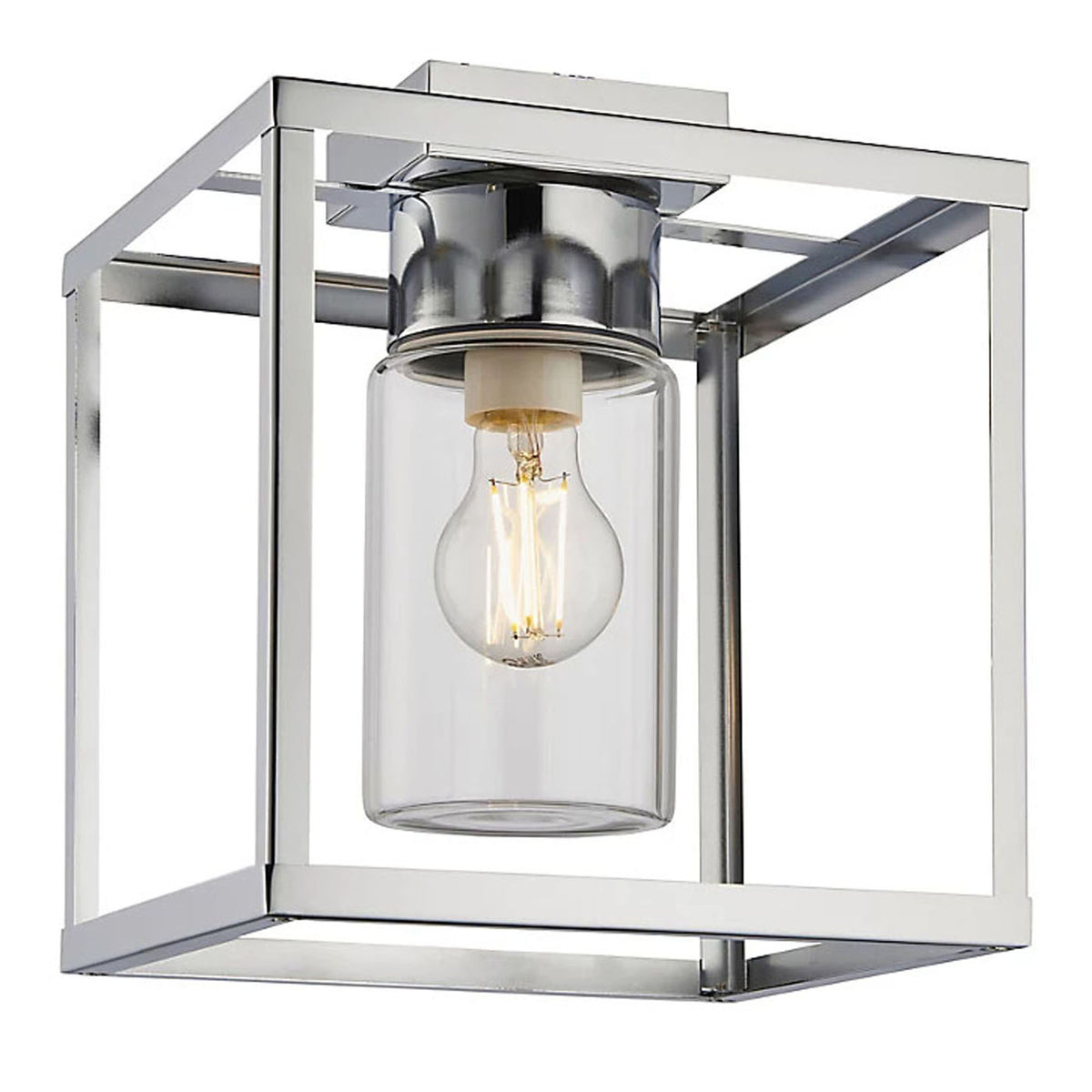 Bathroom Ceiling Light Chrome Effect Square Glass Shade Metal Modern Any Room - Image 1