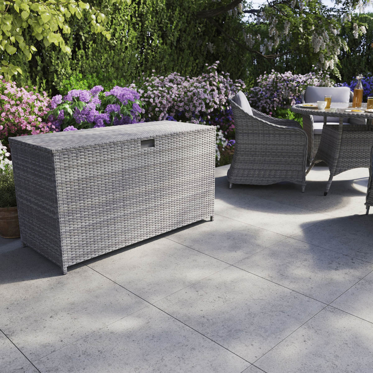 Garden Storage Box Grey Rattan Effect Water Resistant (W) 125cm x (D) 55cm - Image 2