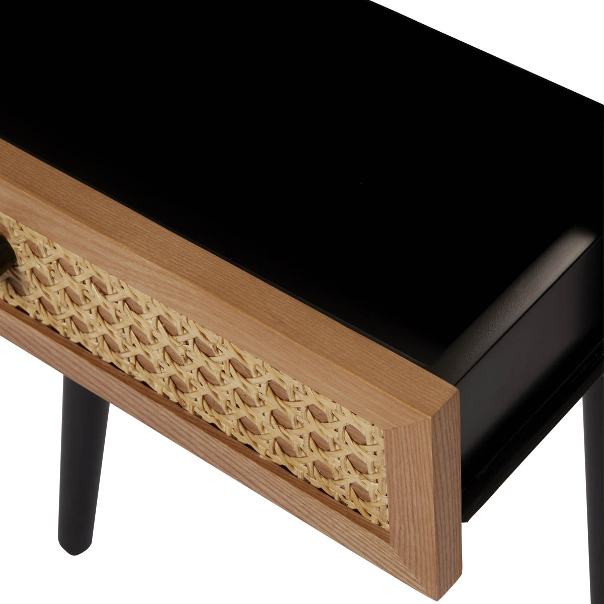 Bedside Table Cabinet 1 Drawer MDF Matt Black Rattan Effect (H)580(W)450(D)450mm - Image 4