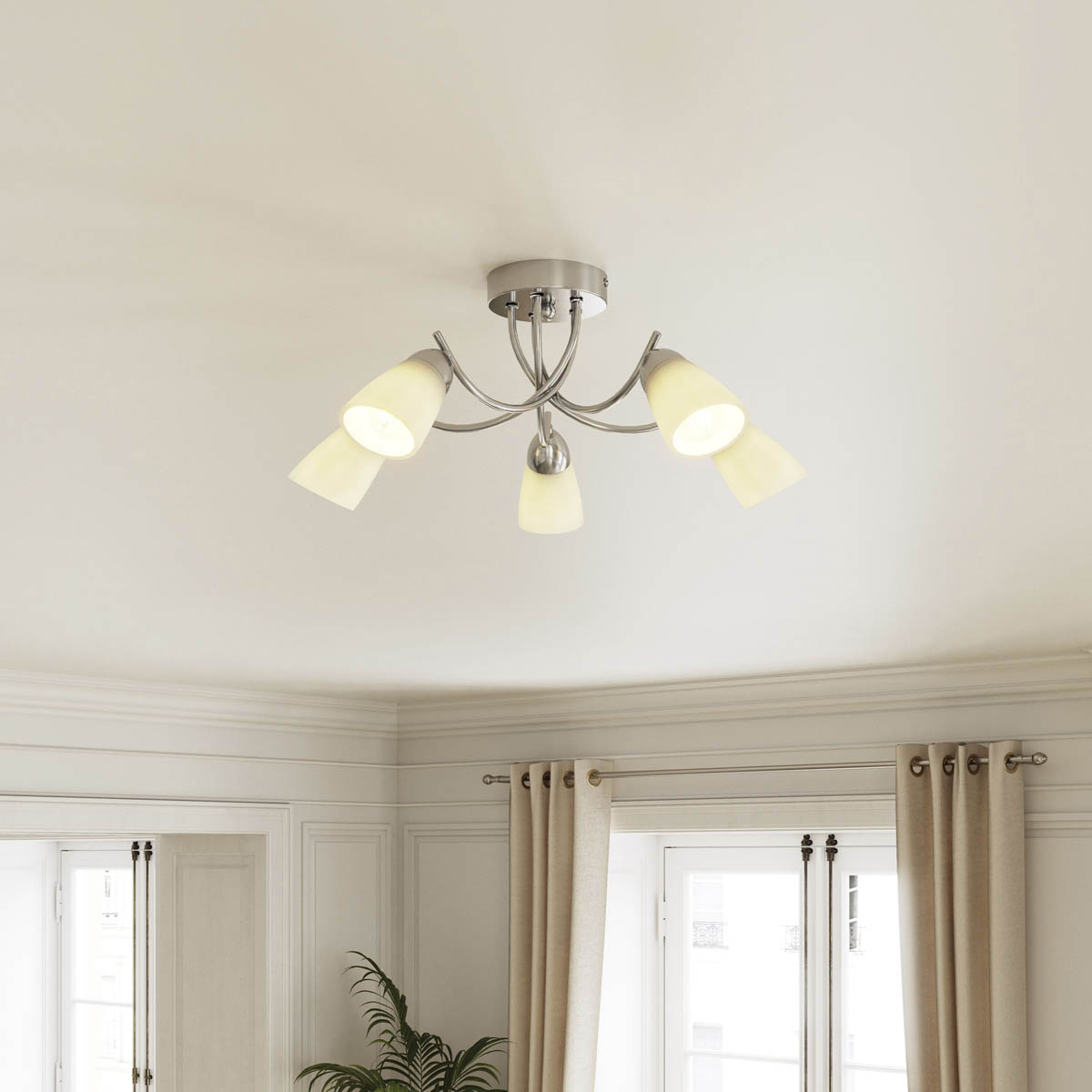 Ceiling Light LED 5 Lamp Round Frosted Glass Metal Chrome Effect Modern - Image 1