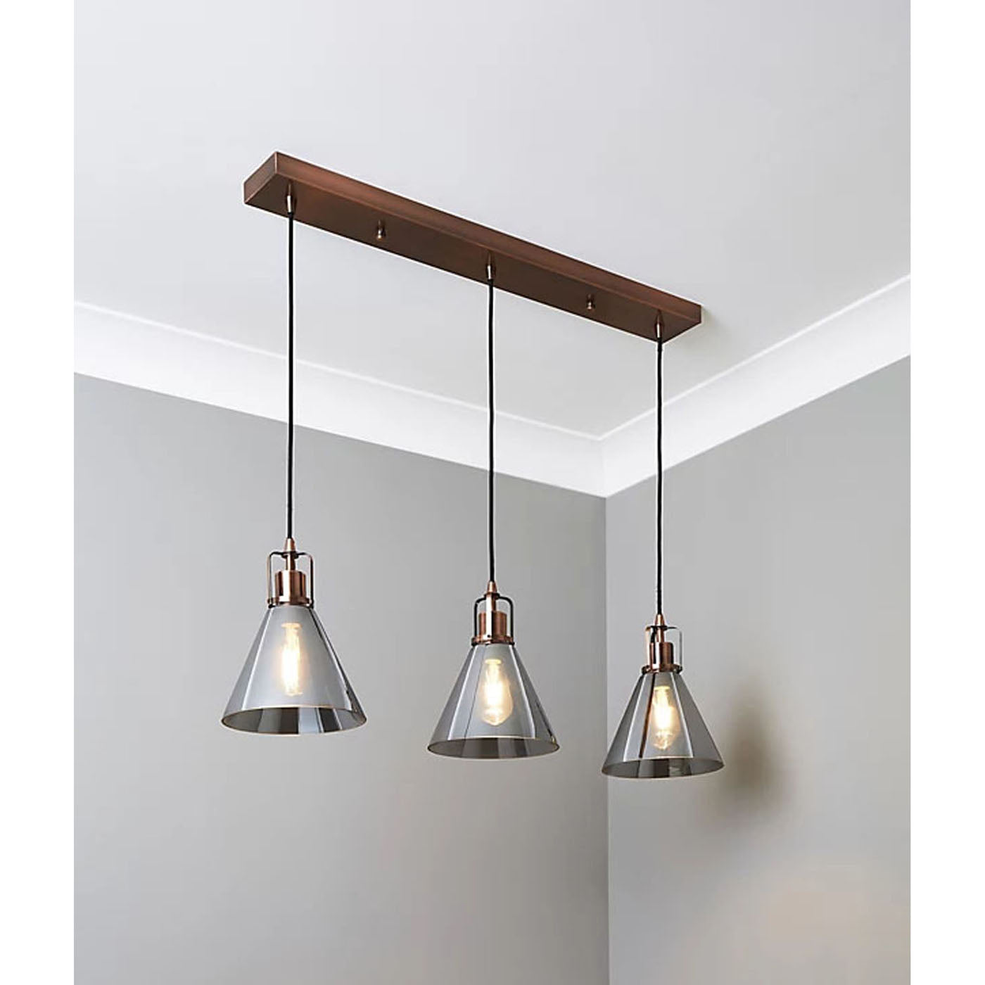 Pendant Ceiling Light Hanging 3 Way Multi Arm Antique Copper Effect Modern - Image 2