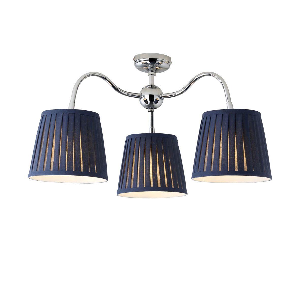 Ceiling Light 3 Lamp LED Pleated Fabric Navy Silver Metal Dimmable Contemporary - Image 2