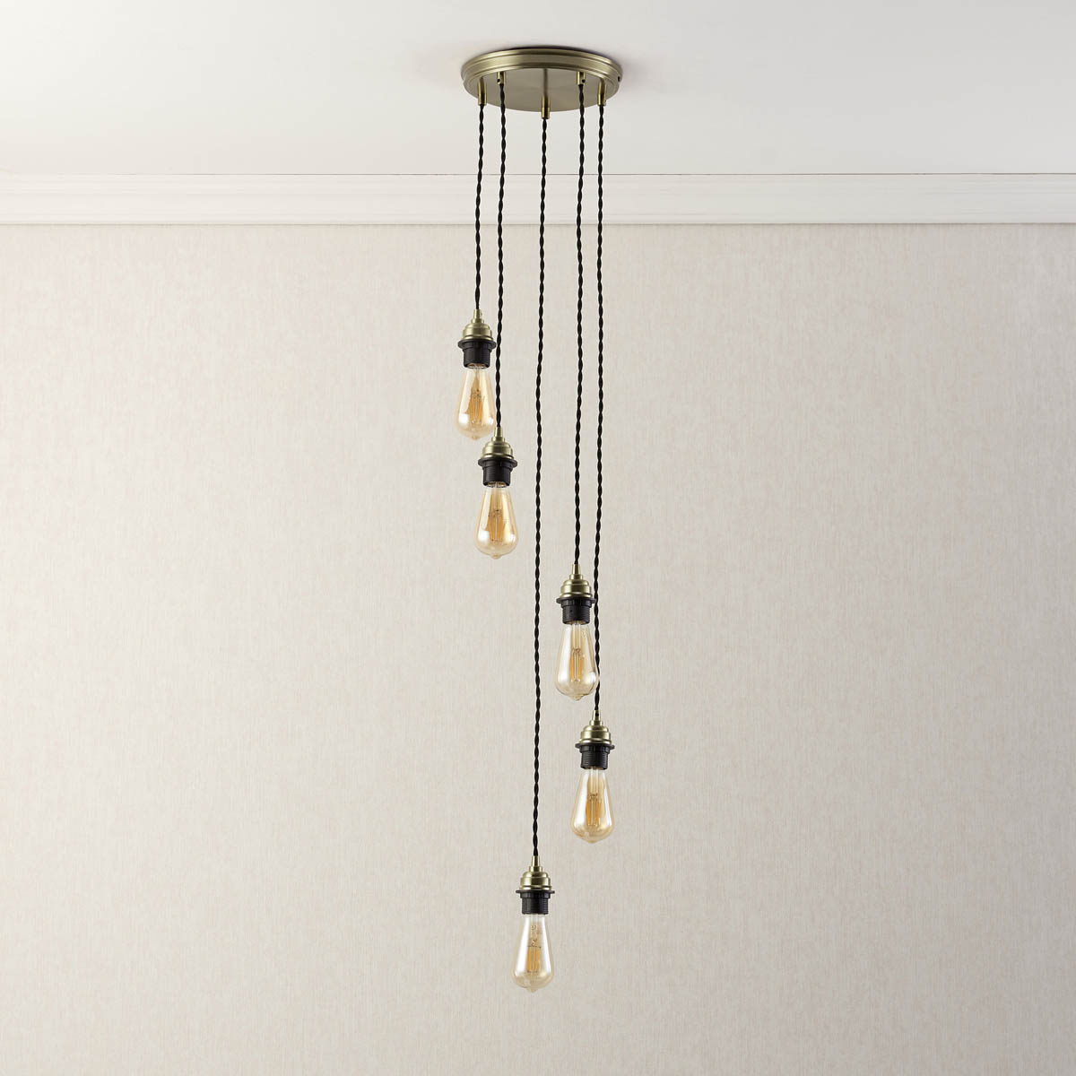 Ceiling Light 5 Lamps Antique Brass Effect Adjustable Drop Dimmable (L)1500mm - Image 2