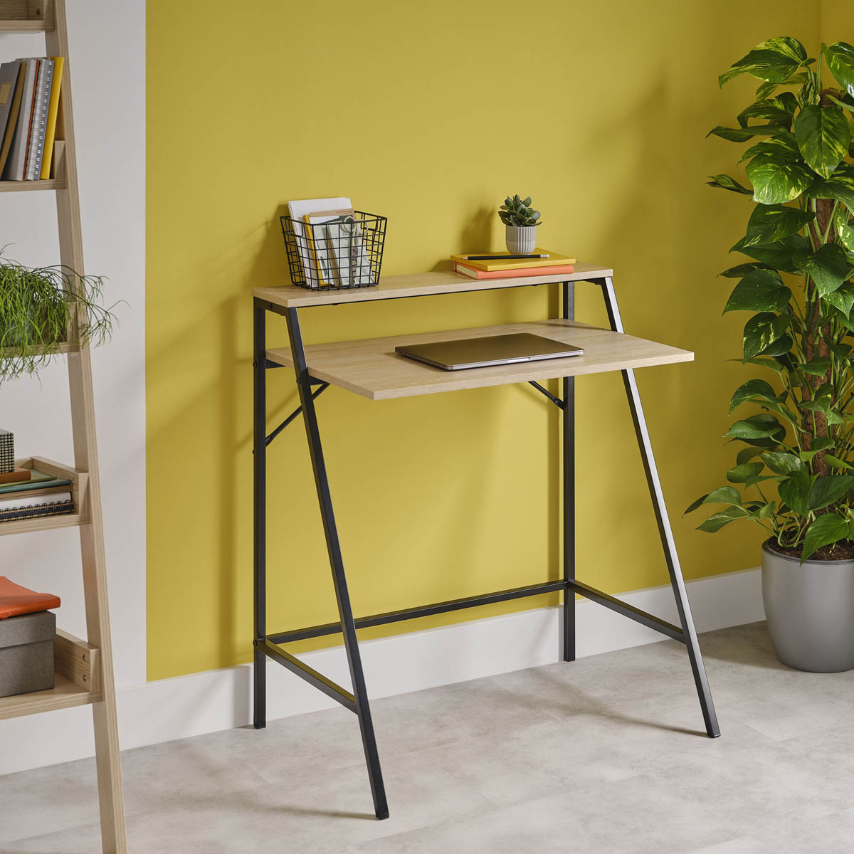 Manera Two Shelf Desk Compact Matt Black Oak Effect (H)840 (W)740 (D)515mm - Image 1