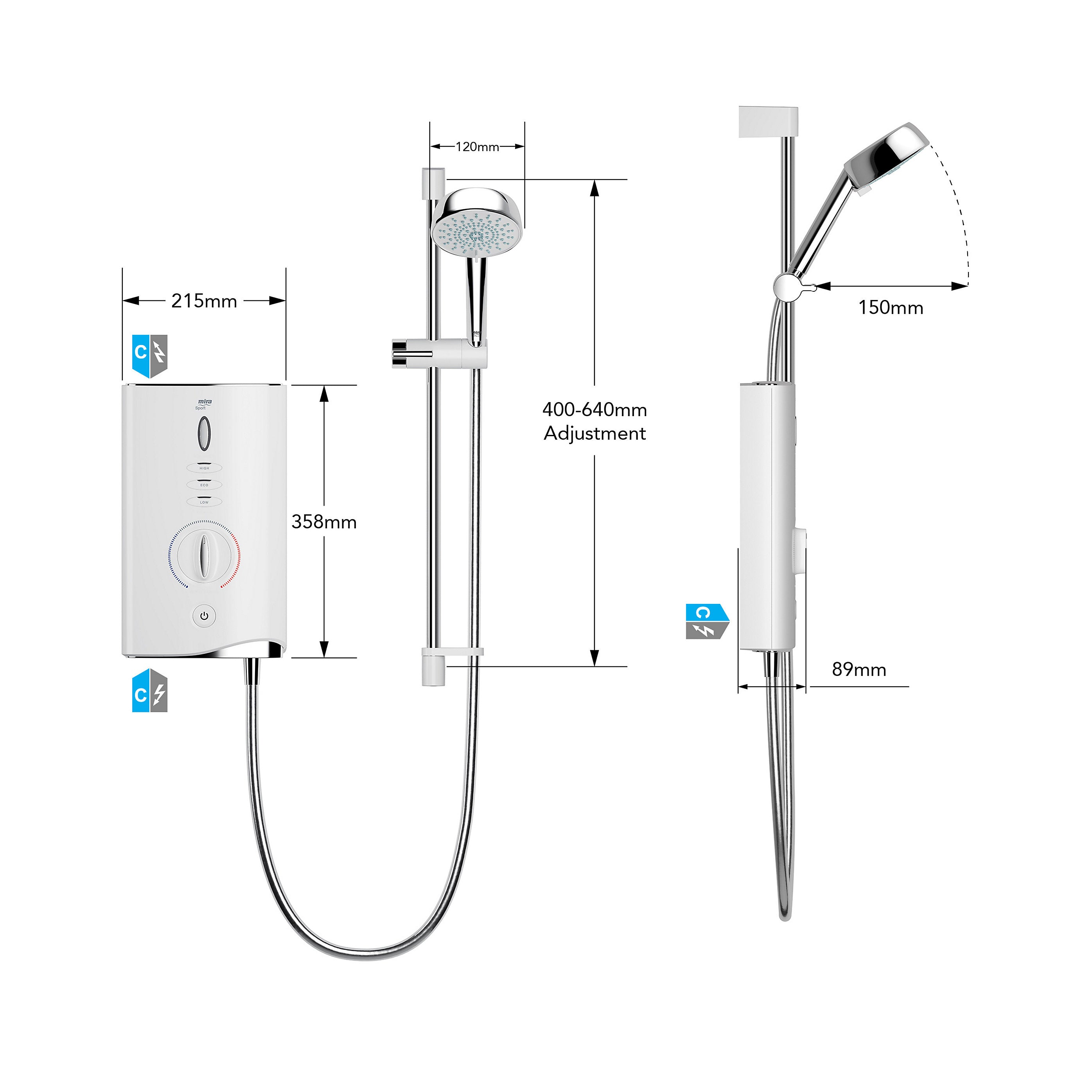 Mira Electric Shower 9kW Gloss White 4 Spray Pattern Round Head Modern Bathroom - Image 3