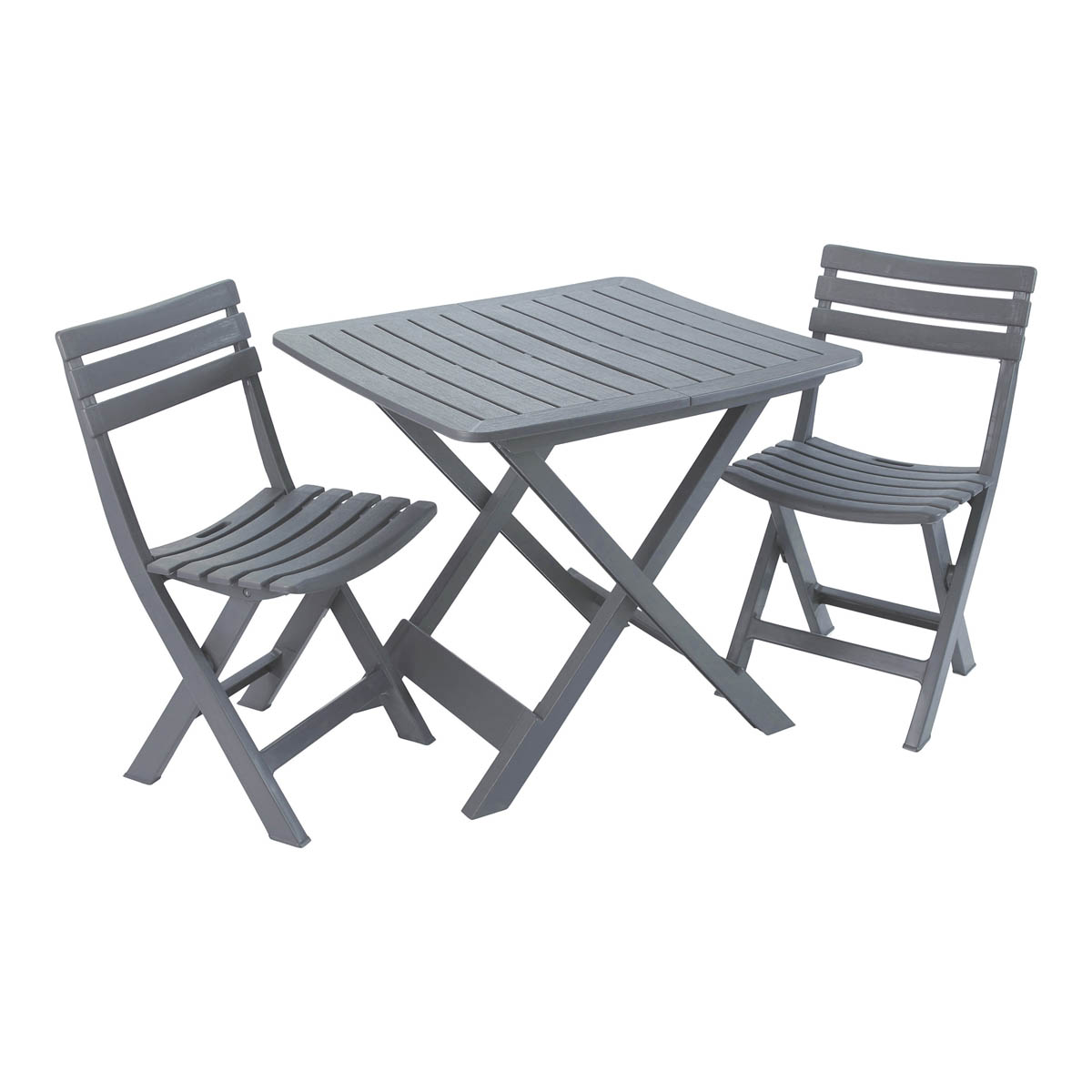 Garden Dining Bistro Set Foldable Table 2 Chairs Grey Plastic Compact Balcony - Image 1