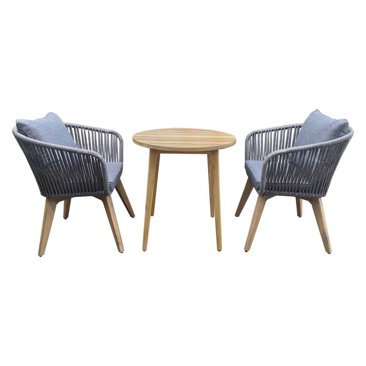 Garden Bistro Set 2 Seater Grey Natural Wooden Table Chairs Outdoor Furniture - Image 1