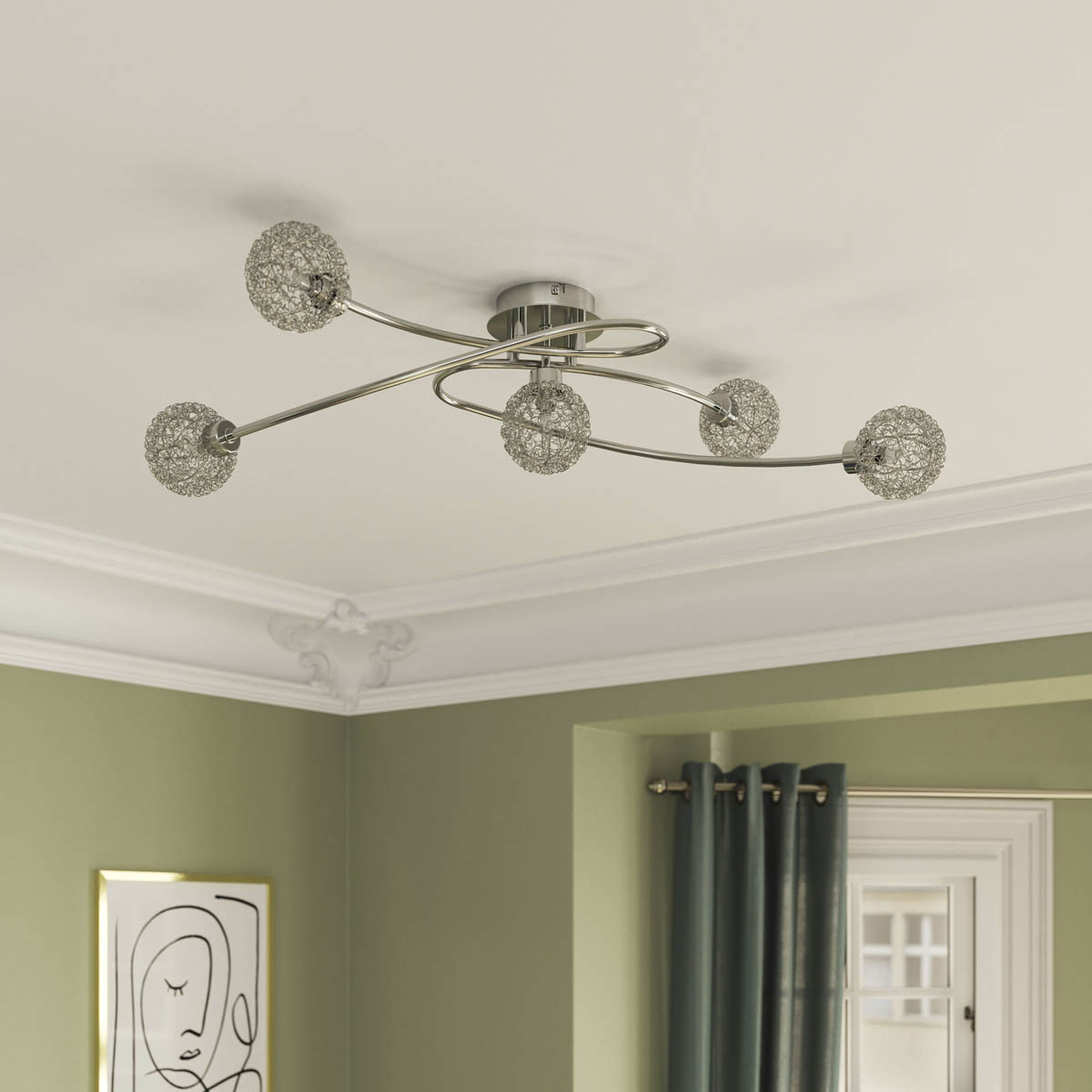 Ceiling Light 5 Lamp LED Chrome Twisted Crystal Decoration Glass Metal Modern - Image 3