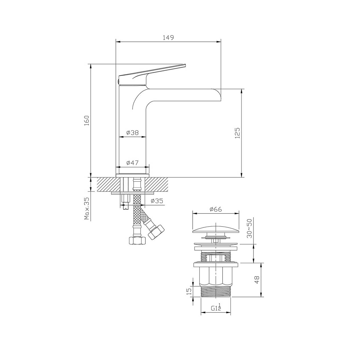 Basin Mixer Tap Chrome Effect Semi Open Spout Modern Bathroom Single Lever - Image 2