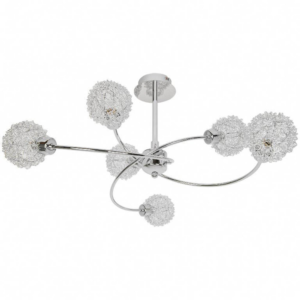 Ceiling Light 6 Lamp Brushed Twisted Metal Silver Chrome Effect Modern - Image 1