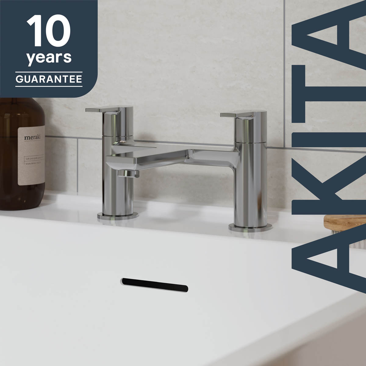 Bath Filler Tap Mixer Gloss Chrome Double Lever Contemporary Bathroom Faucet - Image 2