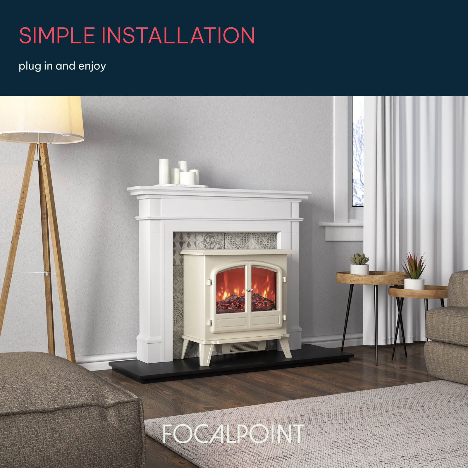 Focal Point Weybourne 1850W Matt Cream Electric Stove (H)670mm (W)635mm - Image 3