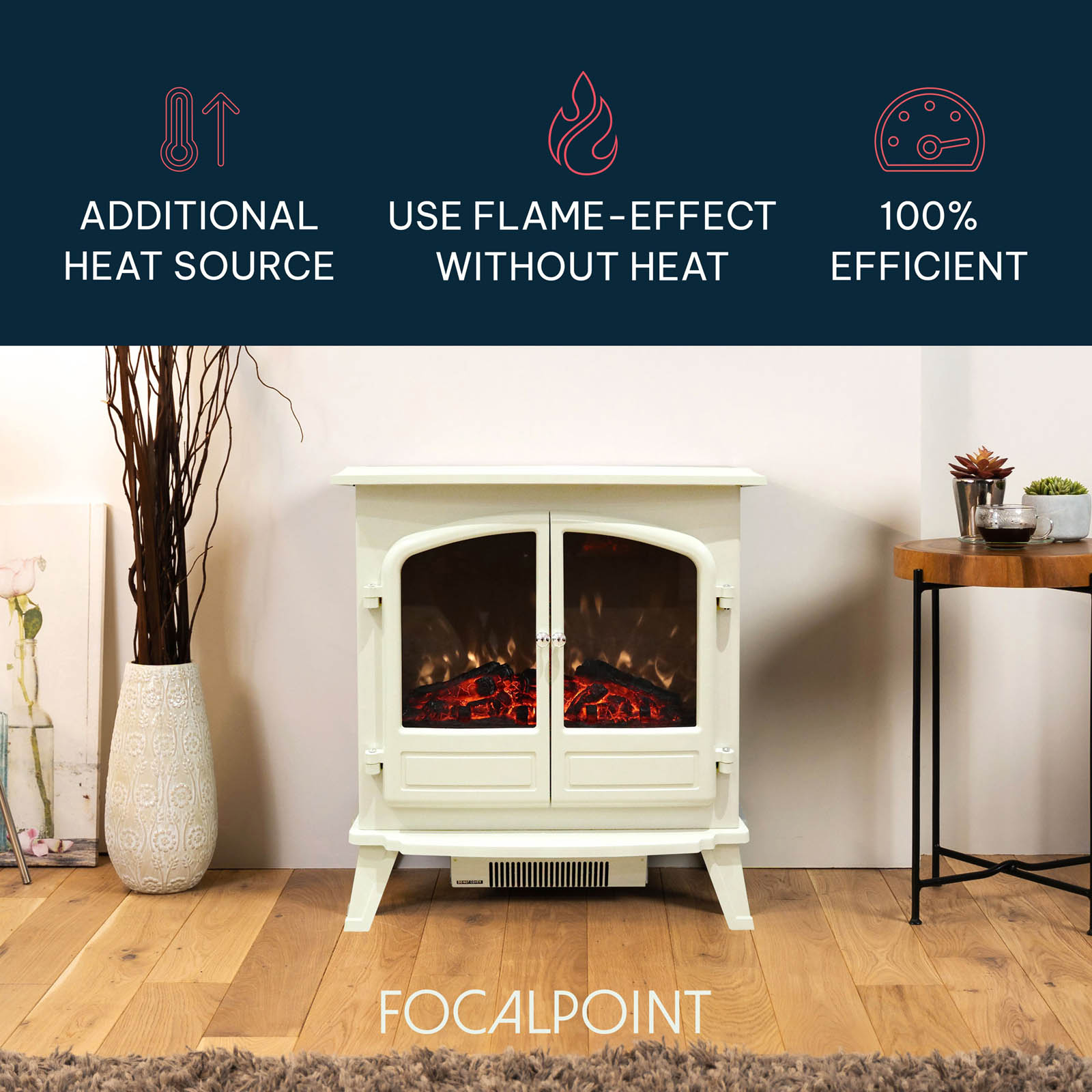 Focal Point Weybourne 1850W Matt Cream Electric Stove (H)670mm (W)635mm - Image 5