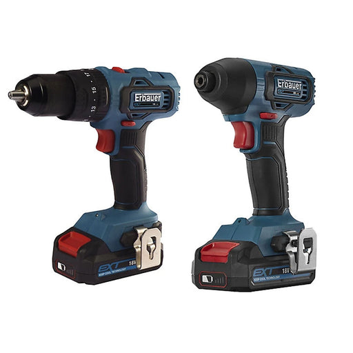 Erbauer Power Tool Kit Cordless 18V 2Ah EXT 2Pieces Combi Drill Impact Driver - Image 1