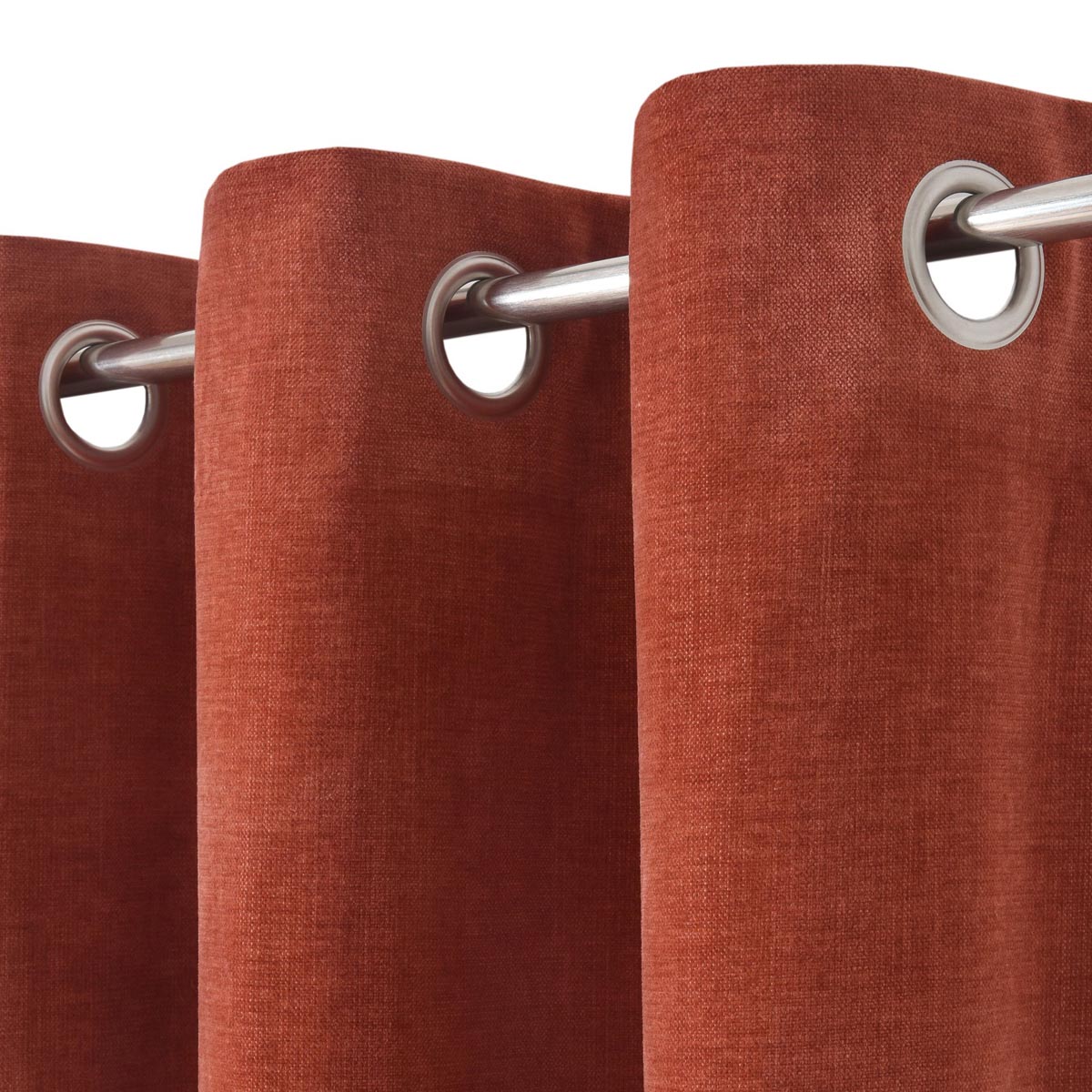 Eyelet Curtain Pair Terracotta Red Plain Woven Lined Chenille Effect W167 L228cm - Image 5