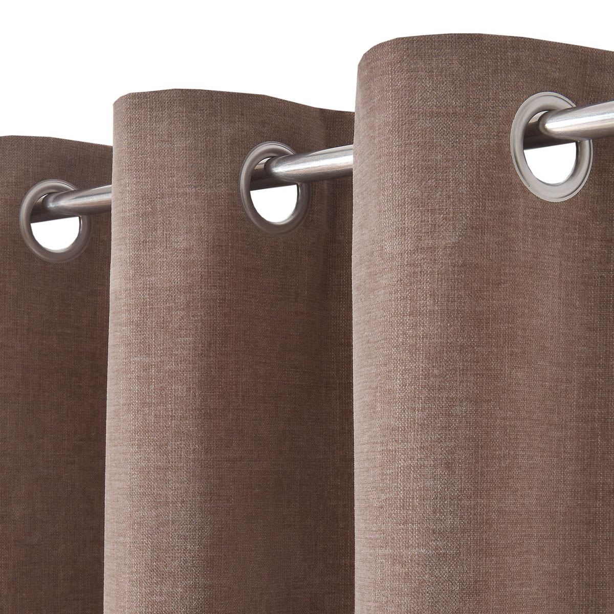 Curtain Pair Taupe Plain Woven Chenille Lined Eyelet Weighted (W)167cm (L)228cm - Image 6