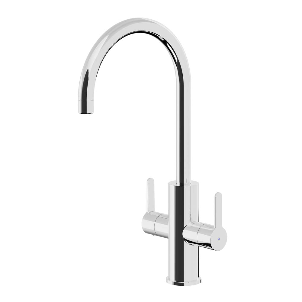 Kitchen Tap Mixer Chrome Dual Lever Swivel Spout Brass Steel Contemporary Faucet - Image 1