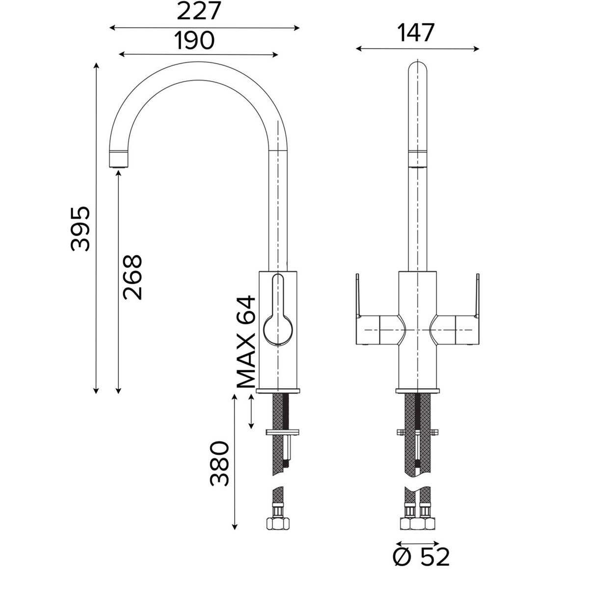 Kitchen Tap Mixer Black Graphite Brass Dual Lever Swivel Spout Modern Faucet - Image 4