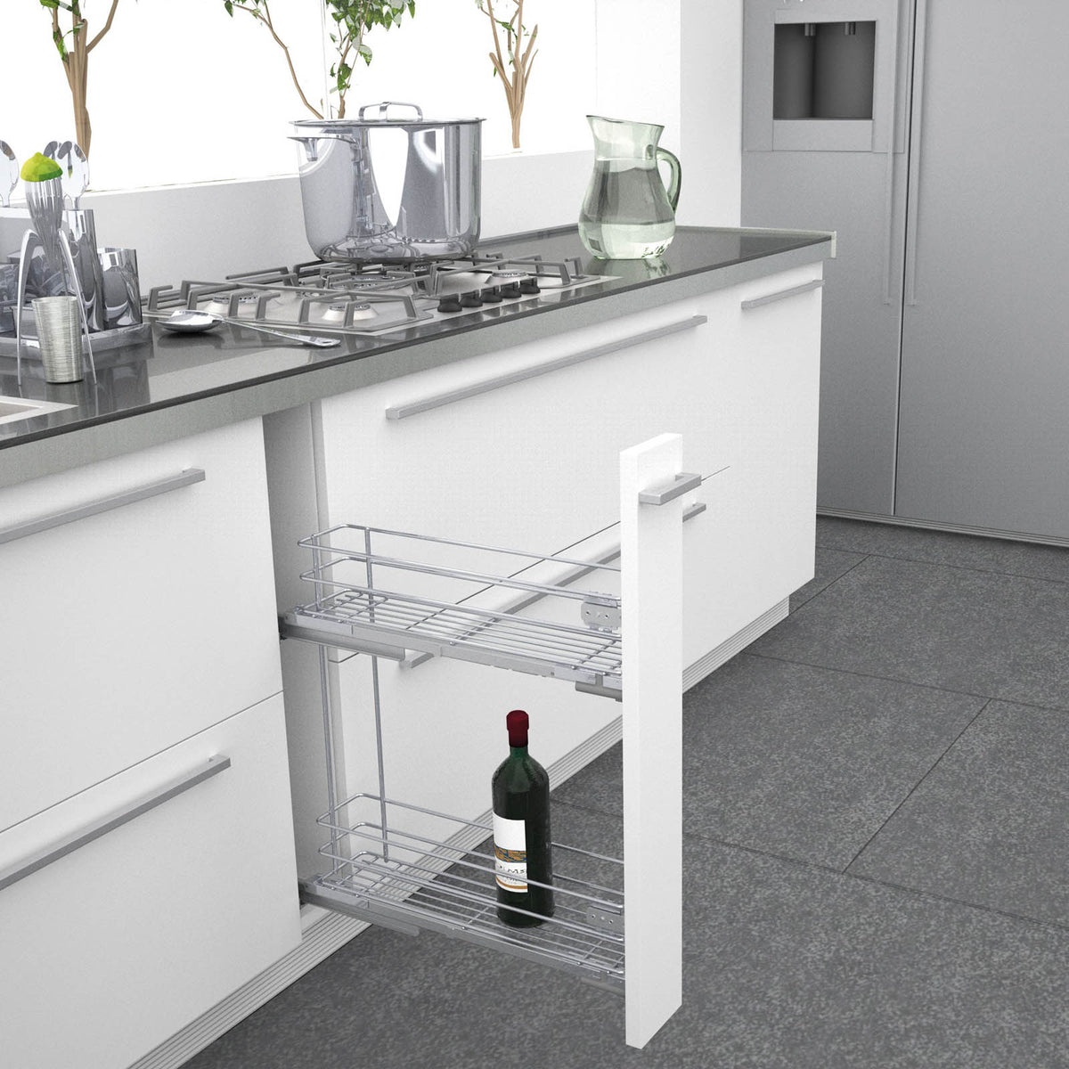Silver Soft-close LH & RH 15cm Pull-out storage For 150mm cabinet - Image 2