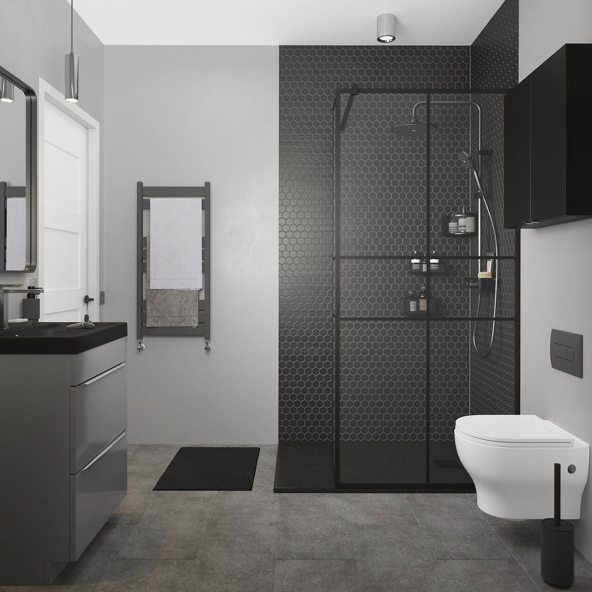 Shower Tray Matt Black 28mm Rectangular Centre Drain Antibacterial Bathroom - Image 3