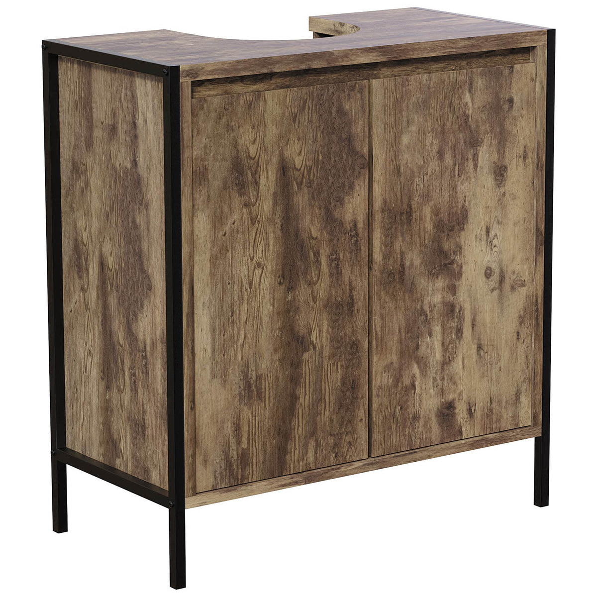 Bathroom Sink Cabinet Matt Brown Chipboard Freestanding Double Storage Furniture - Image 1