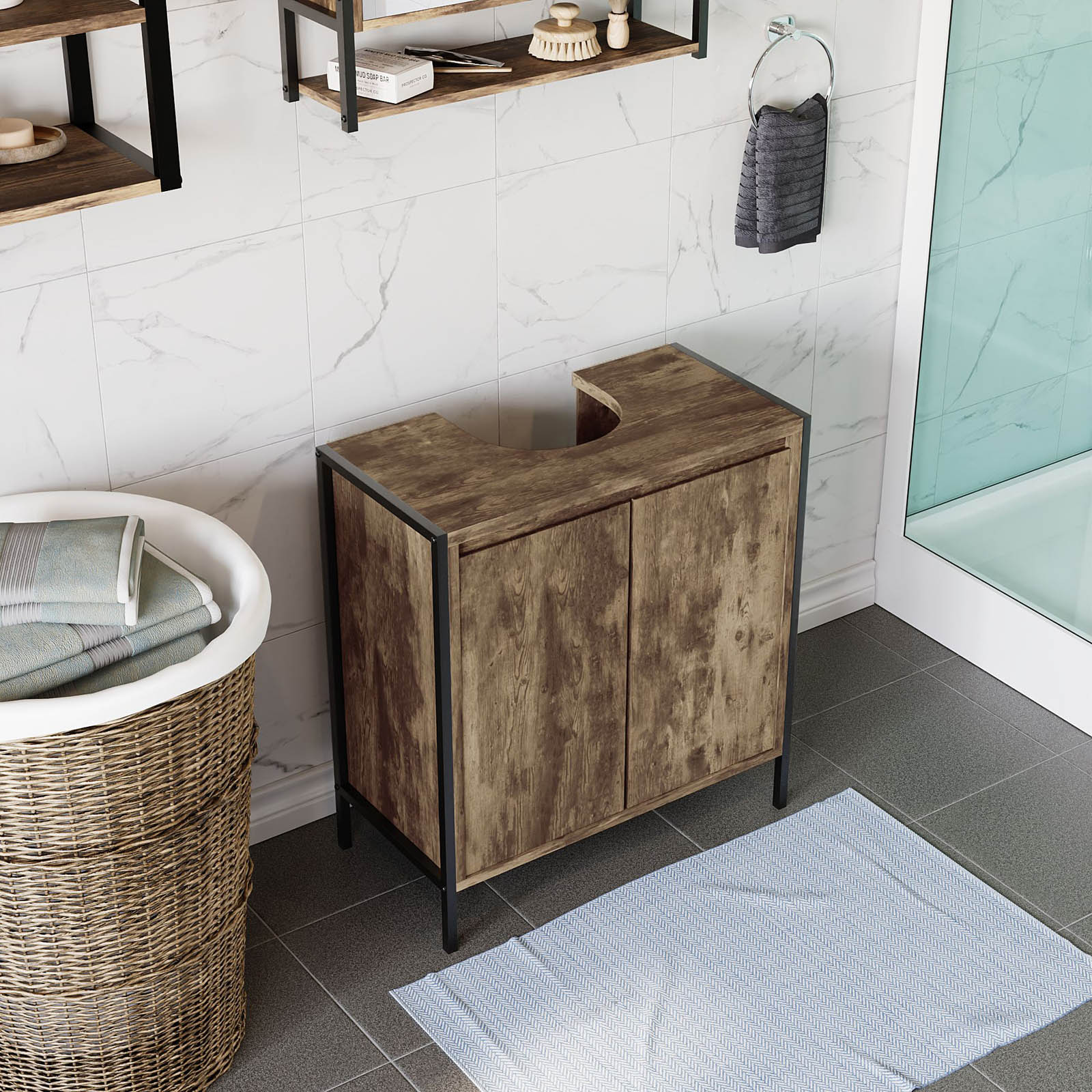 Lana Matt Brown Freestanding Double Bathroom Sink cabinet (H) 650mm (W) 600mm - Image 9