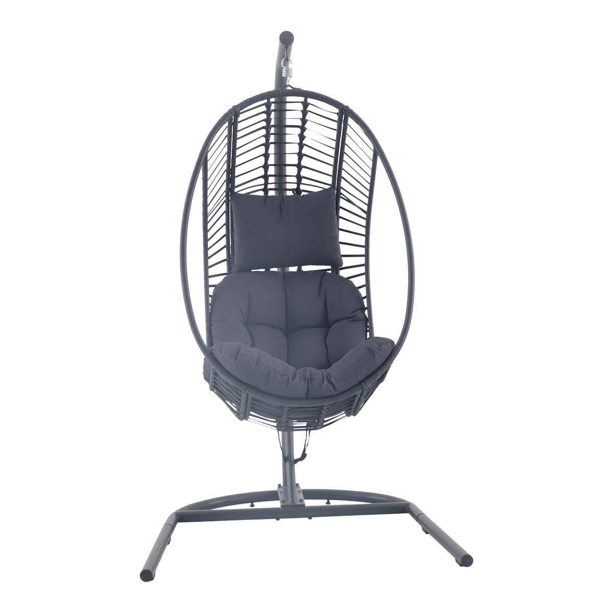 Hanging Egg Chair Garden Patio Dark Grey Metal Swing Outdoor Rattan Effect - Image 3
