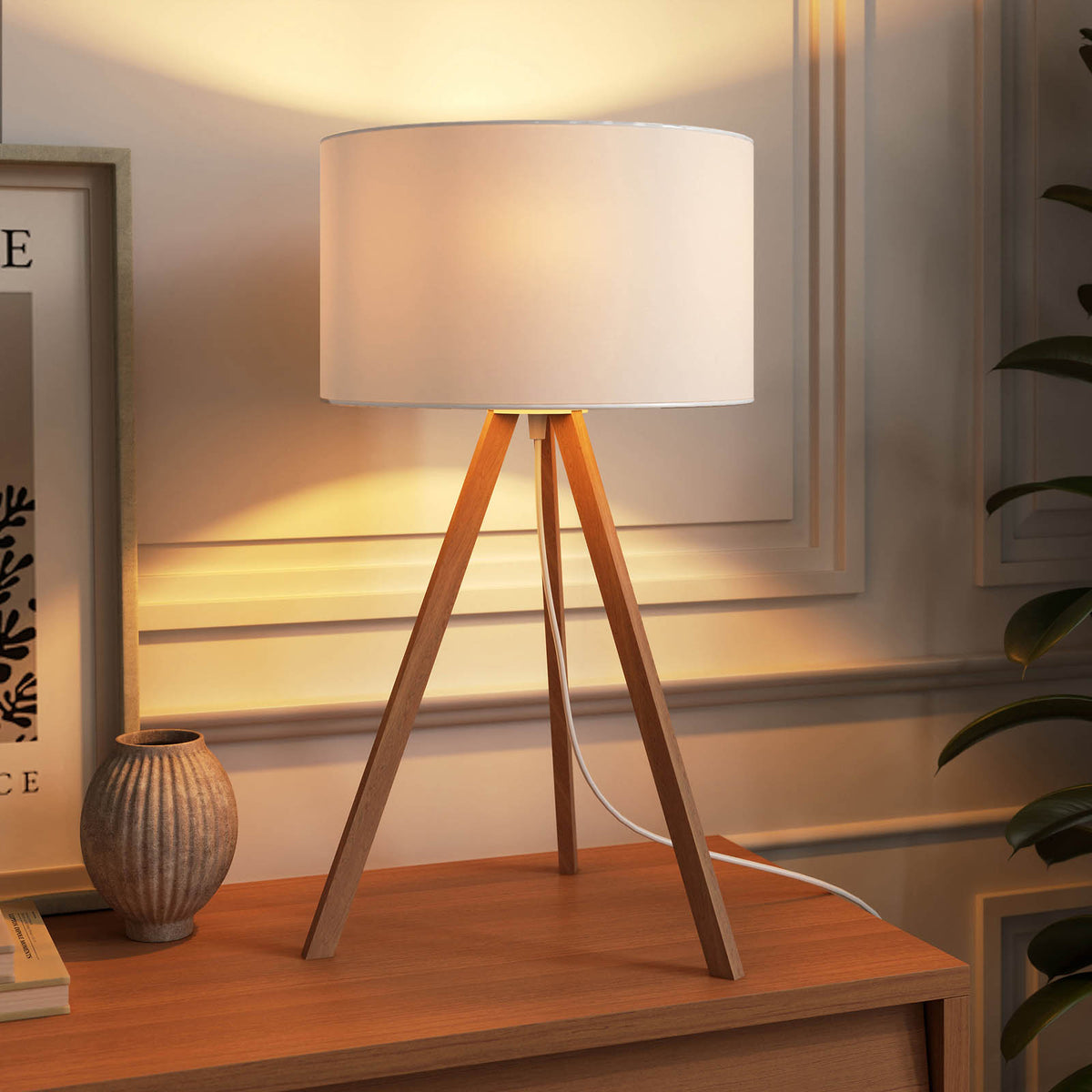 GoodHome Petronia Natural & White LED Floor & table lamp - Image 1