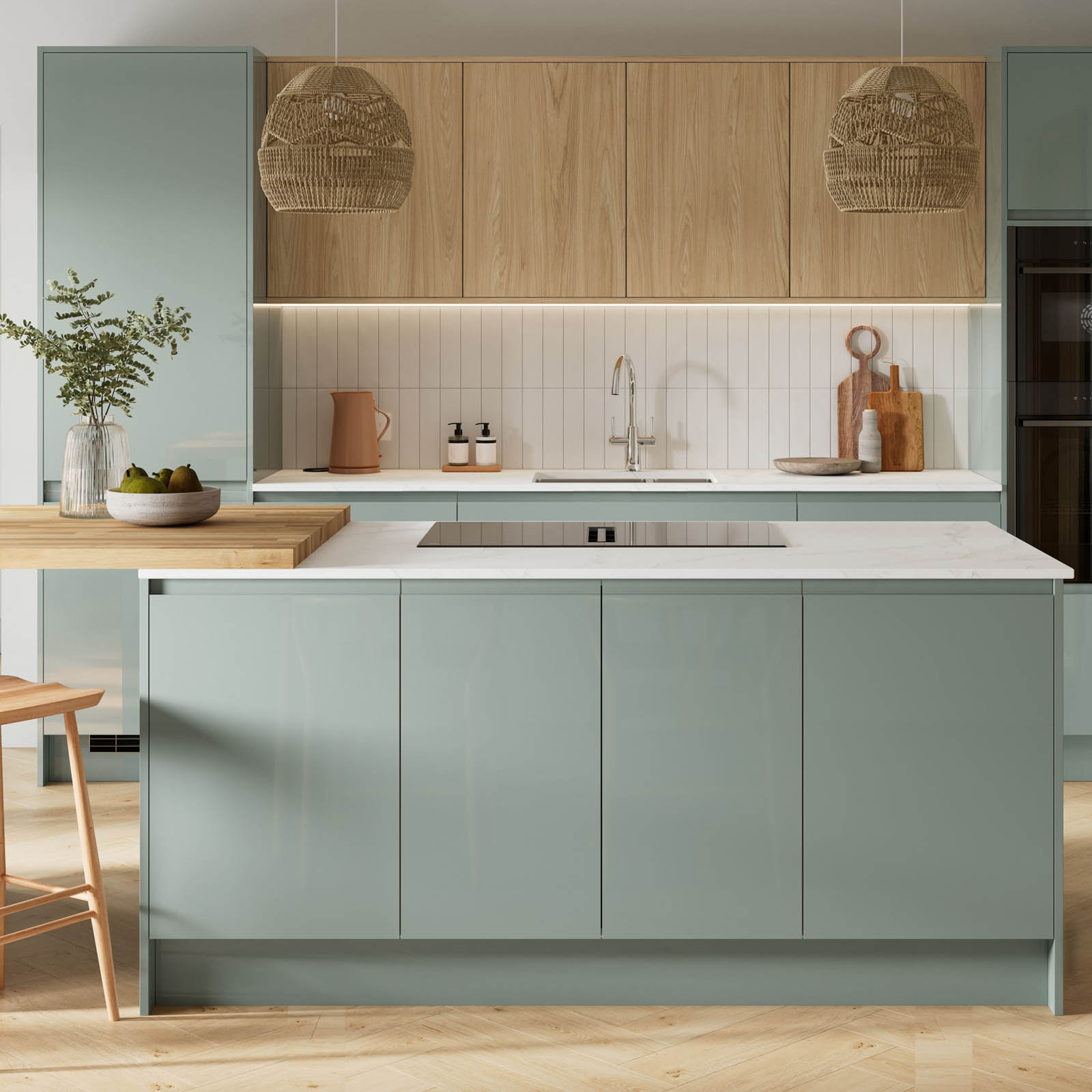 GoodHome Larder Cabinet door 70:30 Gloss reed green (W)600 (H)1287 (T)19mm - Image 2