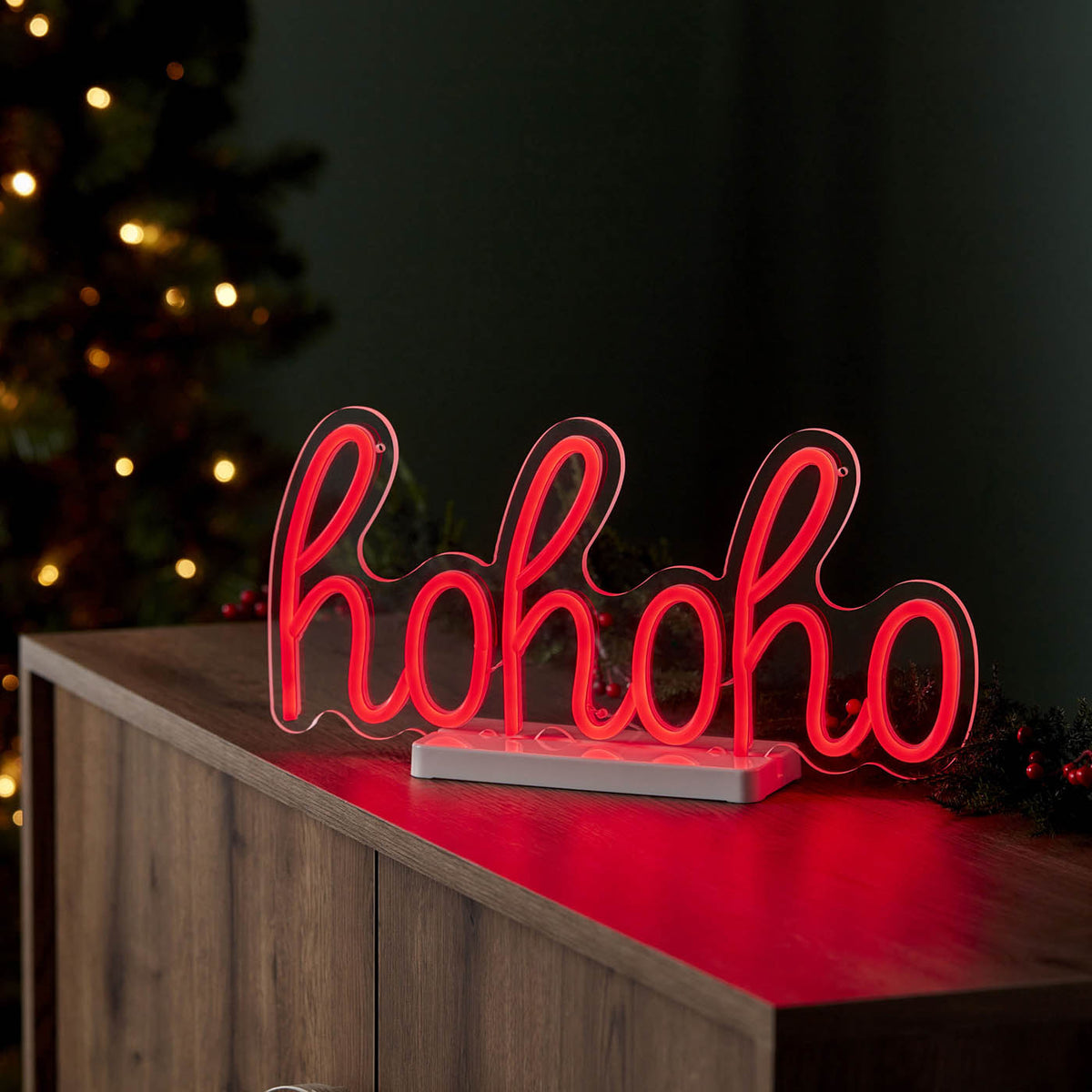 Christmas LED Silhouette Hohoho Indoor Pre-lit Red Light Timer Decoration - Image 5