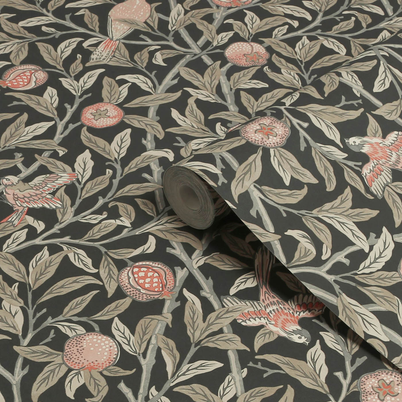William Morris Wallpaper Matt Charcoal Bird Pomegranate Smooth Washable 5.2m² - Image 3