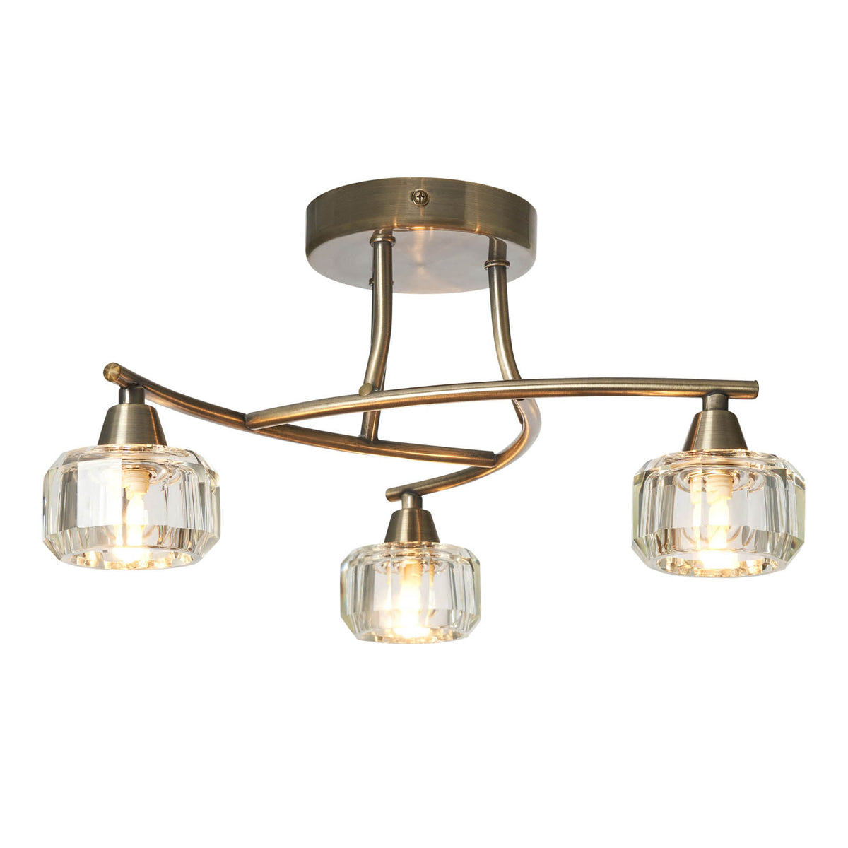 Ceiling Light LED 3 Lamp Warm White Satin Glass Metal Antique Brass Effect - Image 3
