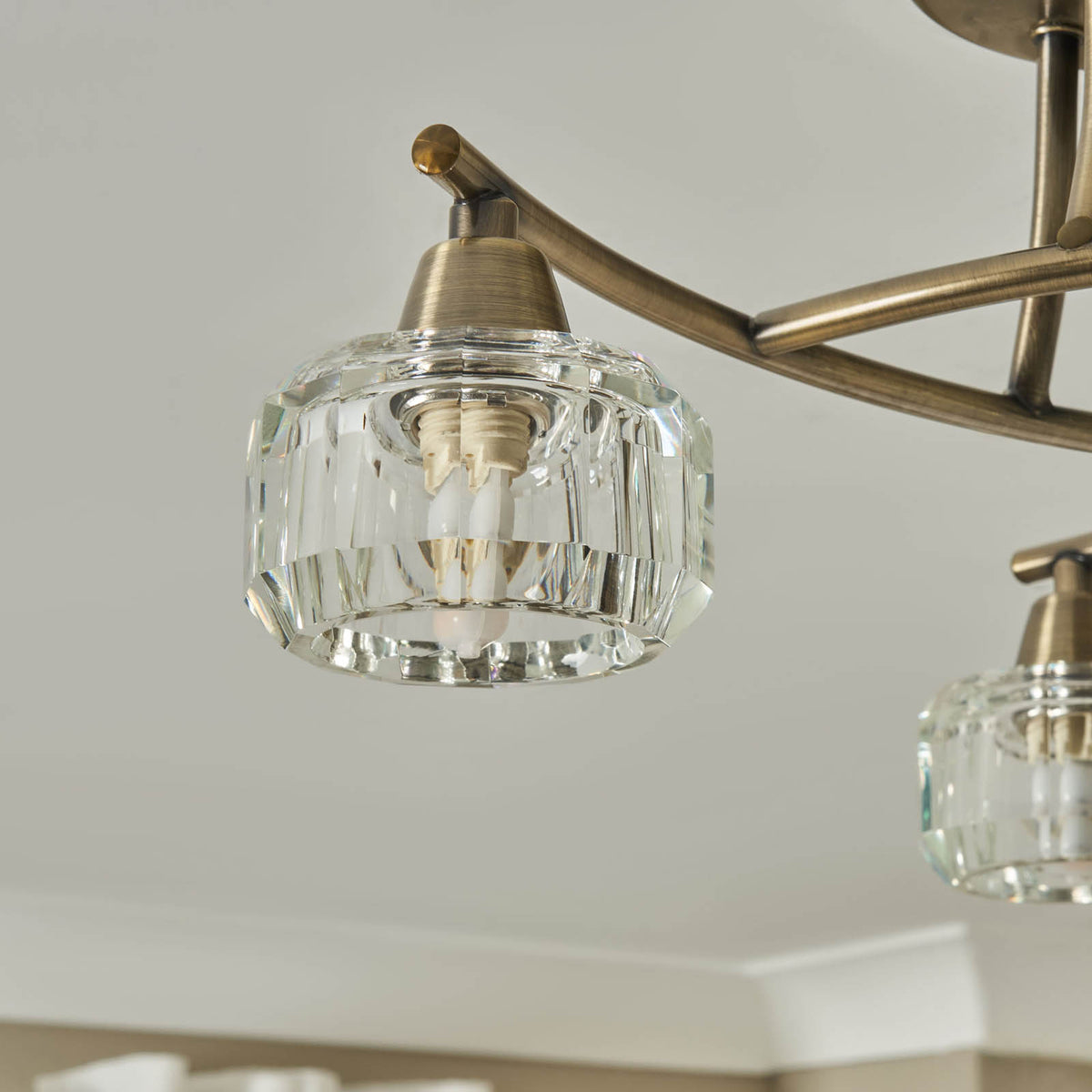 Ceiling Light LED 3 Lamp Warm White Satin Glass Metal Antique Brass Effect - Image 5