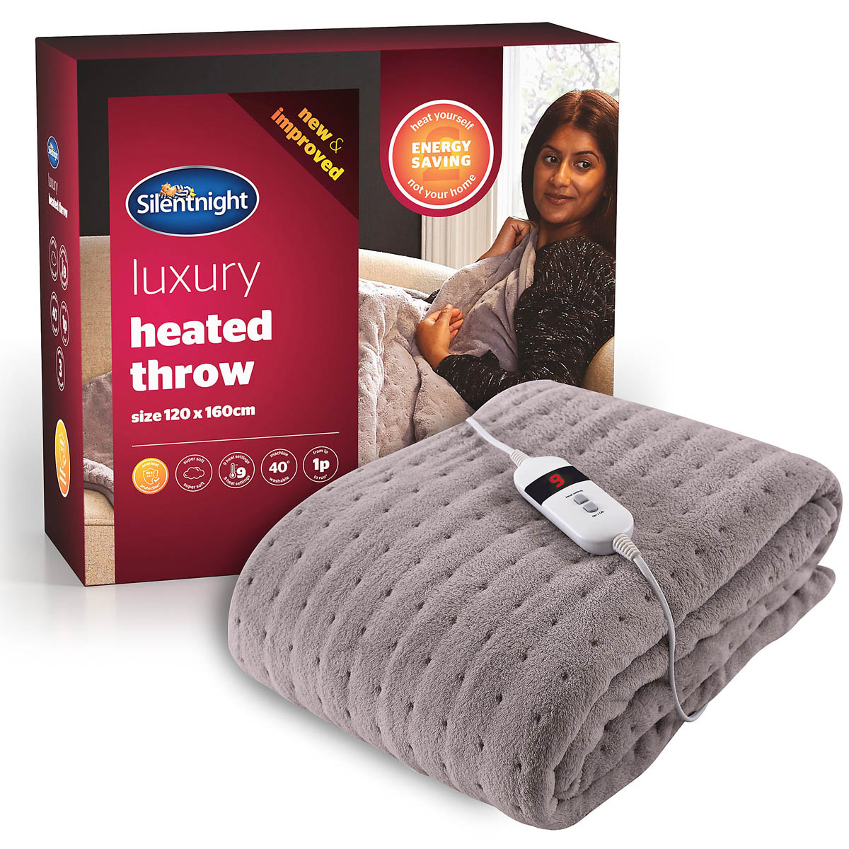 Silentnight Heated Throw Luxury Grey Soft Fleece 9 Heat Settings Standard Size - Image 1