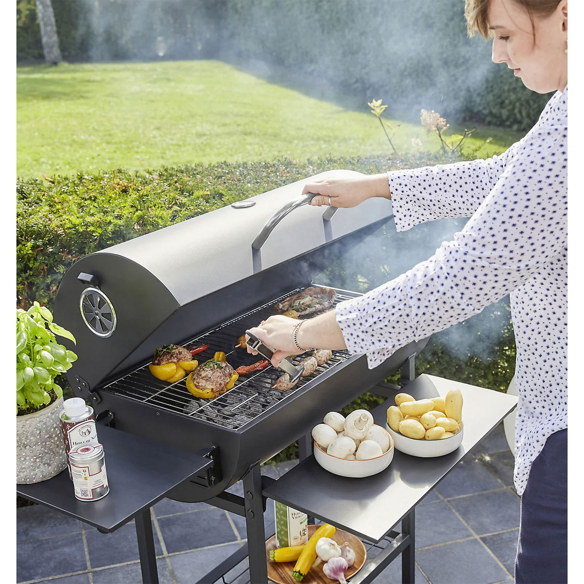 Griffin Black Charcoal Barbecue Rectangle Garden BBQ Grill Trolley Portable - Image 4