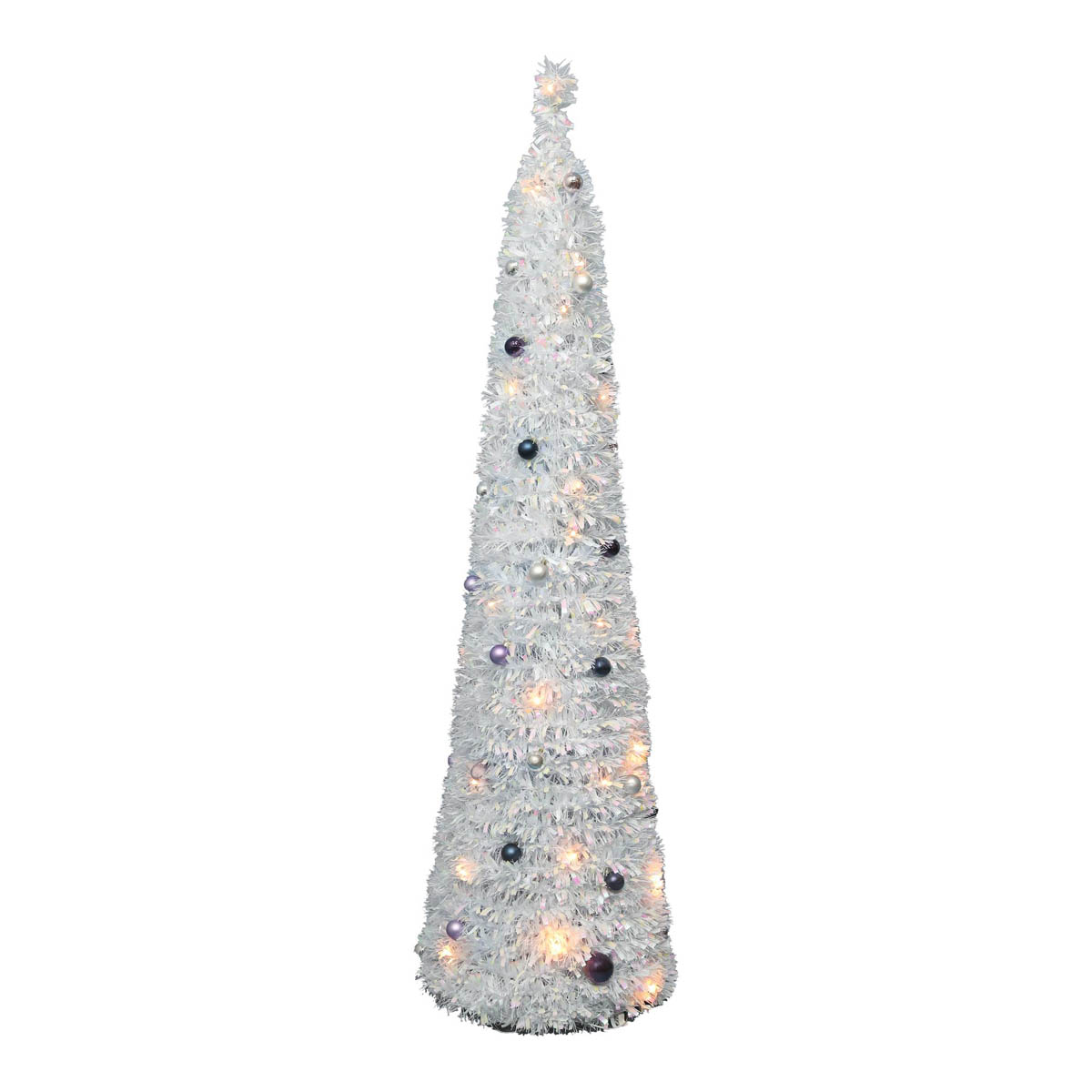 Christmas Tree 6ft White Slim Artificial LED Pre Lit 40 Warm White Timer Baubles - Image 4