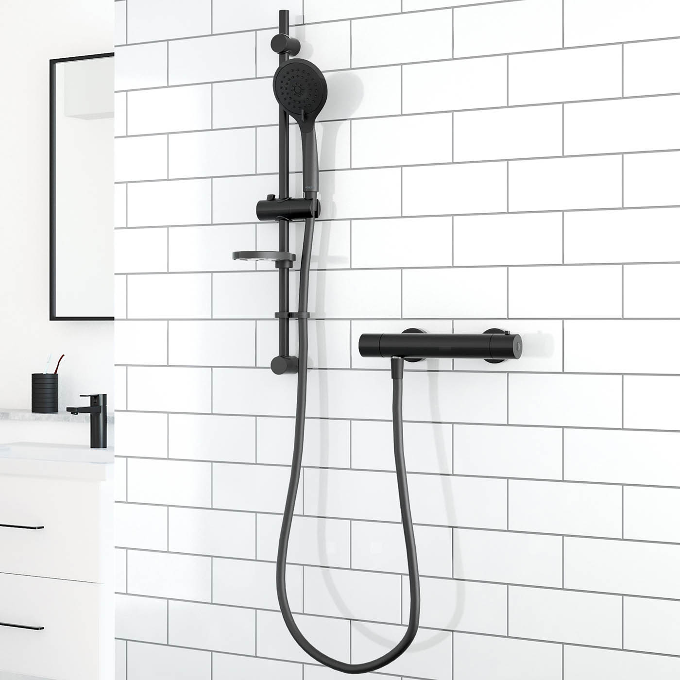 Aqualisa Mixer Shower Sierra Matt Black Round Head Rear fed Manual 1.5m Hose - Image 2
